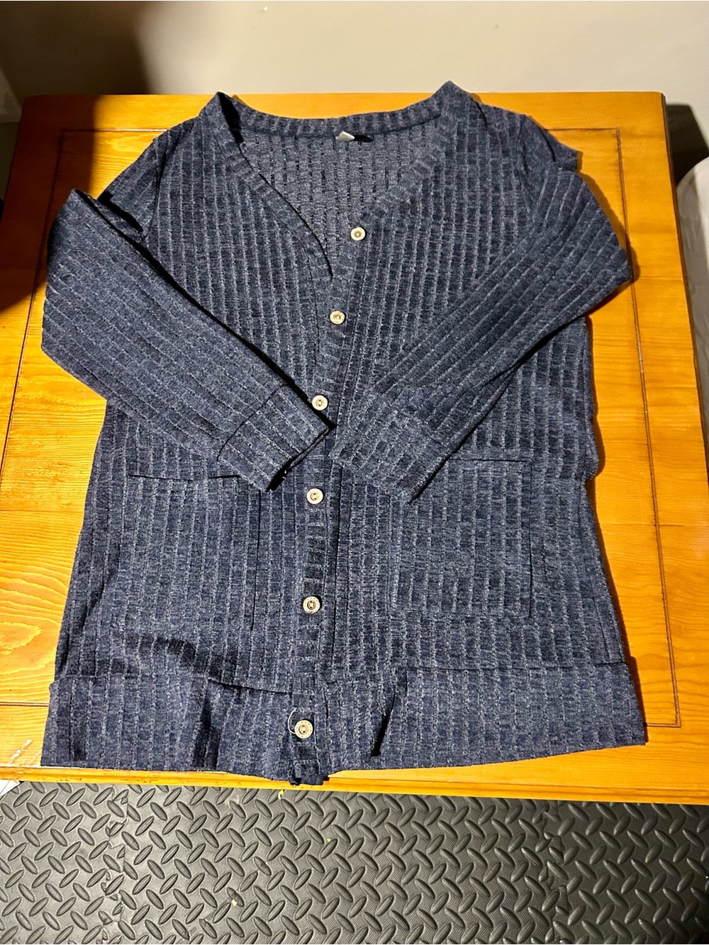 (3/$10) Classic Navy Ribbed Button-Front Cardigan Sweater